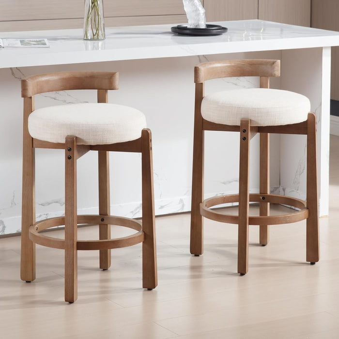 Bar Stools Set of 2, 26" Linen Fabric Upholstered Counter Height Bar Stools, Modern Barstools Counter Stools with Wood Legs for Kitchen Island Dining Room Bar, Beige