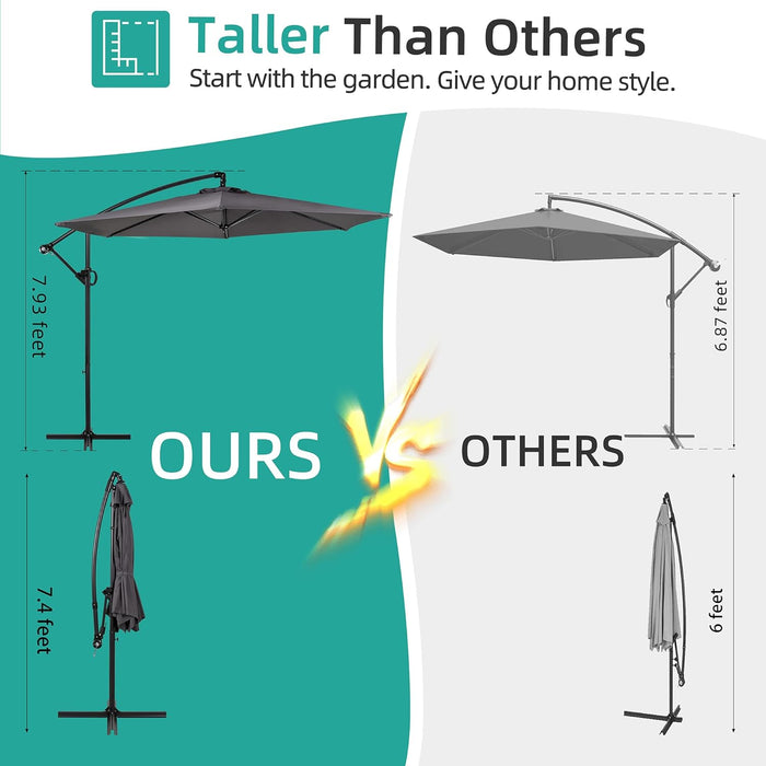 Offset Patio Umbrella with Easy Tilt Adjustment,Crank and Cross Base, Outdoor Cantilever Hanging Umbrella, Sunshade Free Standing Canopy, Dark Gray