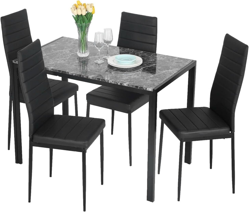 Dining Table Set Dining Room Table Set for Small Spaces Kitchen Table and Chairs for 4 Table with Chairs Home Furniture Rectangular Modern (Black Marble)
