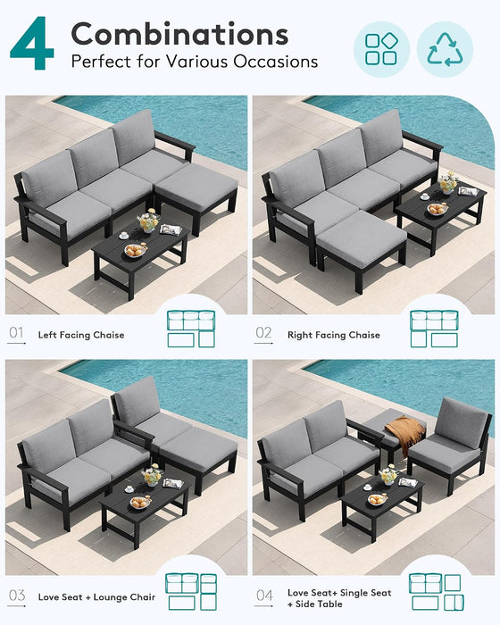 HDPE Outdoor Sectional with Ottoman & Coffee Table