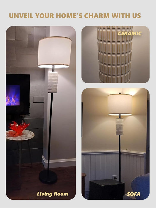 Ceramic Floor Lamps for Living Room, 64" Modern Standing Lamps for Bedroom, Farmhouse Tall Floor Lamps for Living Room Dinning Reading Home Office, Nursery, Rotary Switch, Matte Black