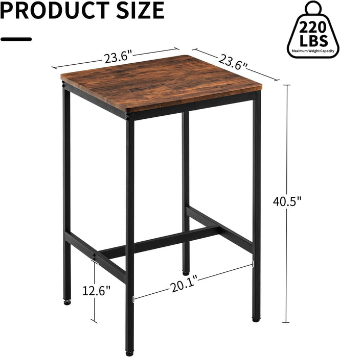 Bar Table, Square Bar Table, Small Kitchen Dining Table, High Top Bar Table, High Cocktail Table for Living Room Parties,Sturdy Metal Frame, 23.6"D X 23.6"W X 40.5"H for Narrow Spaces (Brown)