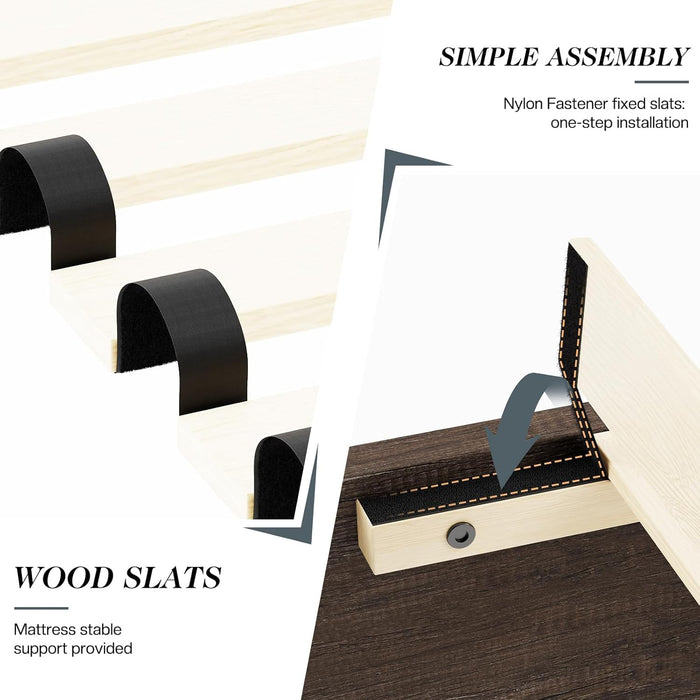 Farmhouse Twin Platform Bed with 49" Fluted Headboard, Wood Bed Frame with Natural Grain Finish, No Box Spring Needed, Noise-Free, Rustic Grey