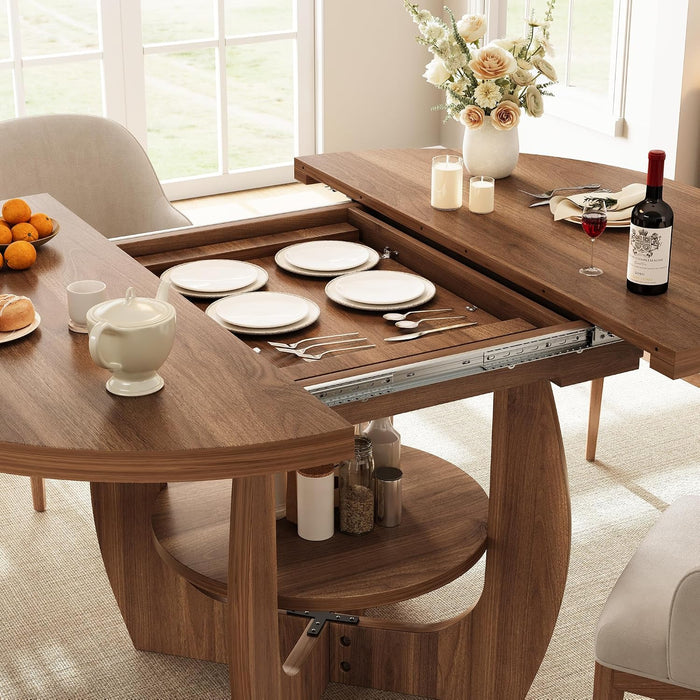47.2"-58.7" Extendable round Dining Table for 4-6 with Storage Shelf