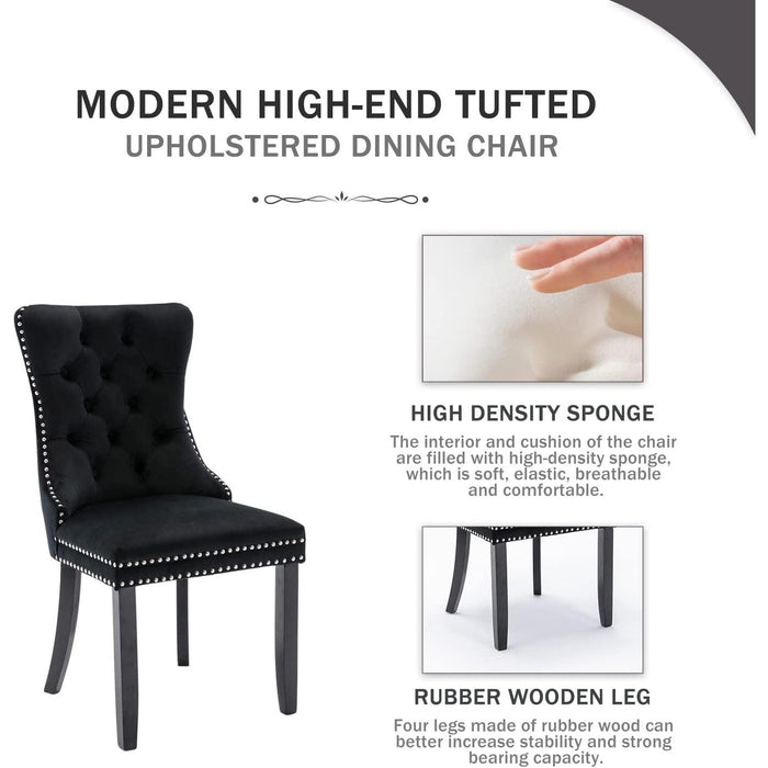 Black Velvet Ring Pull Trimmed Dining Chairs Set of 6