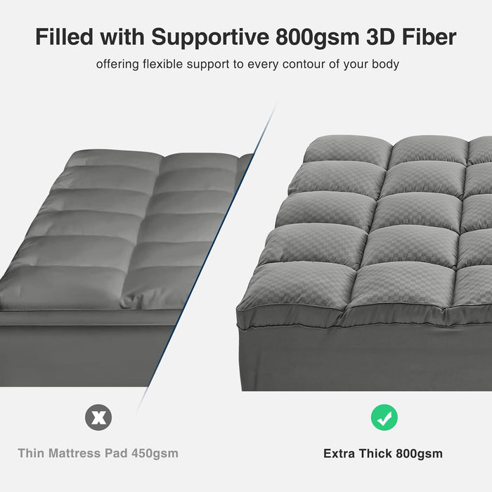 Dual-Layer 4 Inch King Size Memory Foam Mattress Topper for Back Pain, 2 Inch Cooling Pillow Top Mattress Pad Cover and 2 Inch Gel Memory Foam Topper, Deep Elastic Pocket, Grey