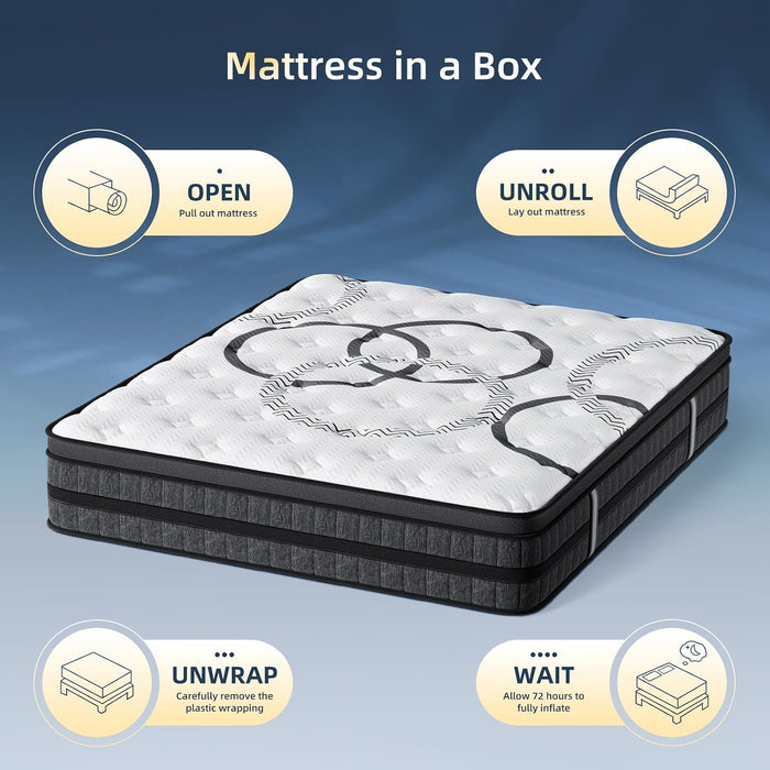 Queen Mattress 12 Inch Hybrid Queen Size Mattress in a Box Medium Firm New Version Memory Foam & Pocketed Springs Pressure Relief Certipur-Us Certified Motion Isolation 365-Night Trial