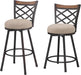 Swivel Bar Stools Set of 2, 25/30 Inch Adjustable Beige Fabric Bar Chairs with Antique Brass Frame, Mid-Century Counter Barstools with Back for Kitchen Island