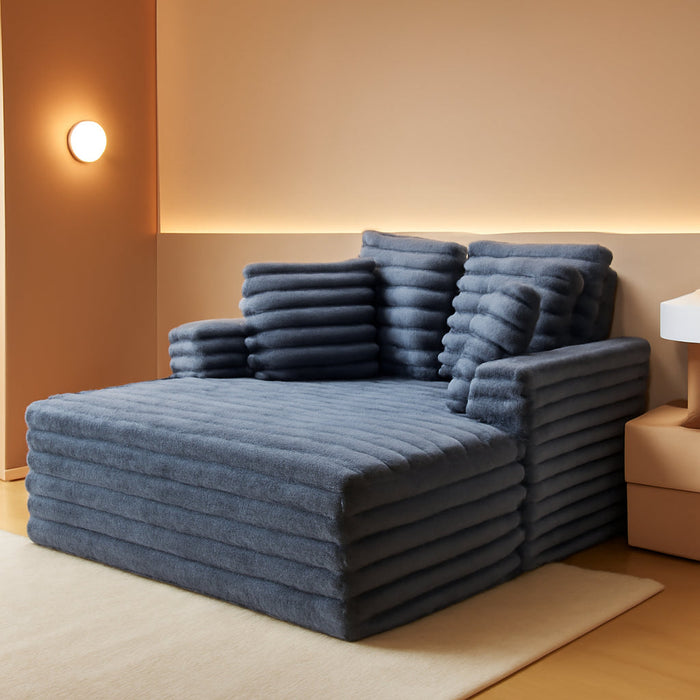 53 Inch Chaise Lounge Indoor, Plush Sleeper Chair with Throw Pillows, Upholstered Sofa Bed with Armrests, Plush Chair Bed for Living Room(Grey)