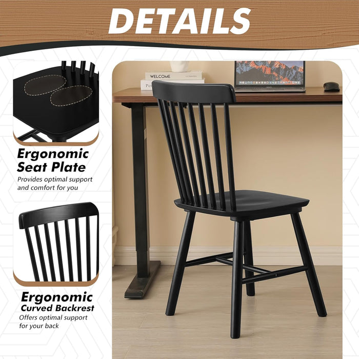 Windsor Dining Chair Set of 4, Spindle Back Wooden Chairs for Kitchen and Dining Room, Farmhouse Country Wooden Dining Chairs for Dining Living Room, Farmhouse Restaurant, Black