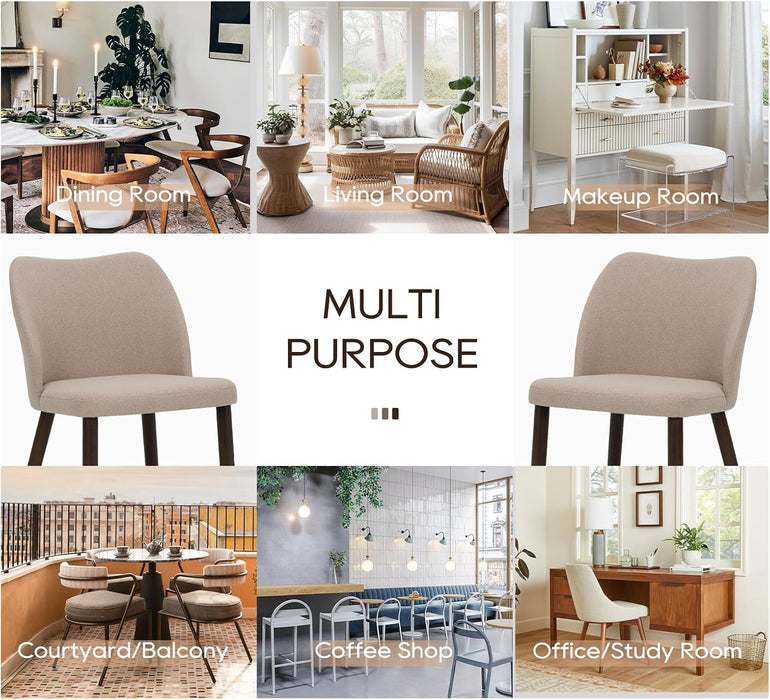 Dining Chairs Set of 6, Upholstered Fabric Kitchen Chairs with Curved Back, Padded Seat and Solid Wood Legs, Modern Dining Chair for Kitchen Dining Room, Camel