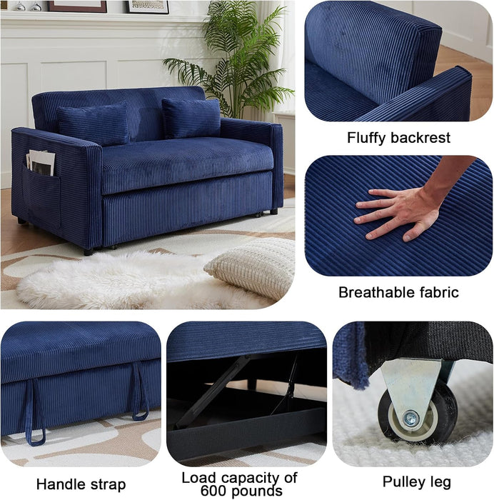 Navy Corduroy Convertible Sleeper Sofa Bed Pockets