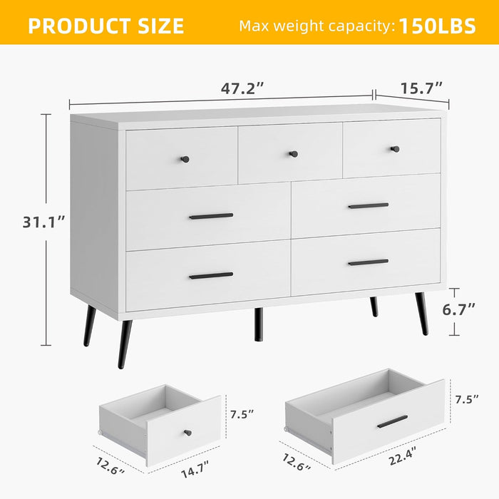 White 7 Drawer Dresser With AntiTip ConstructionQuality