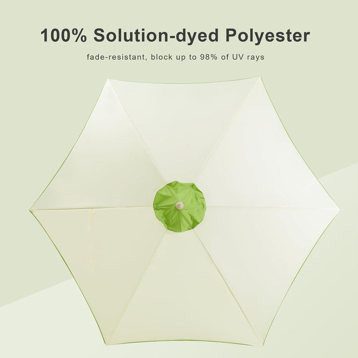 9Ft Scalloped Patio Umbrellas with Fringe, Market Umbrellas with Water-Resistant and Fade Resistant Canopy, 1.5" Wood Pole & Button Tilt,Green Beige Spliced