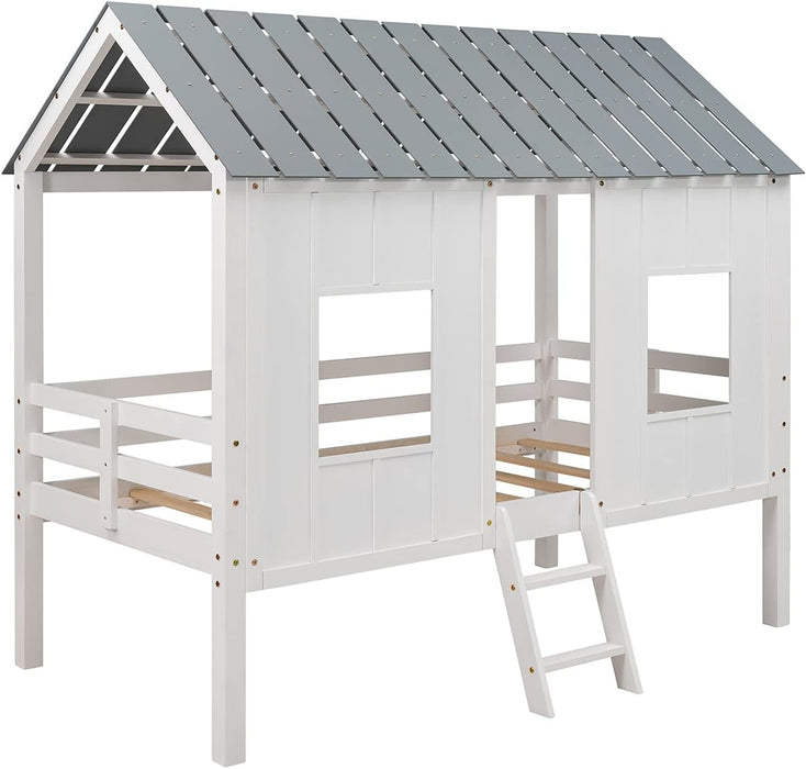 Twin Size White Loft Bed With Windows