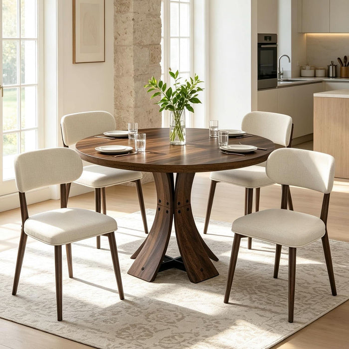 43.3" round Dining Table Set for 4 with Curved Solid Wood Frame
