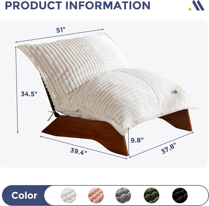 Adjustable Living Room Chair, 3-Position Bean Bag Chair with Removable Cover, Upholstered Accent Chair with Frame, Soft Reclining Lounge for Bedroom, Apartment, Office, Beige