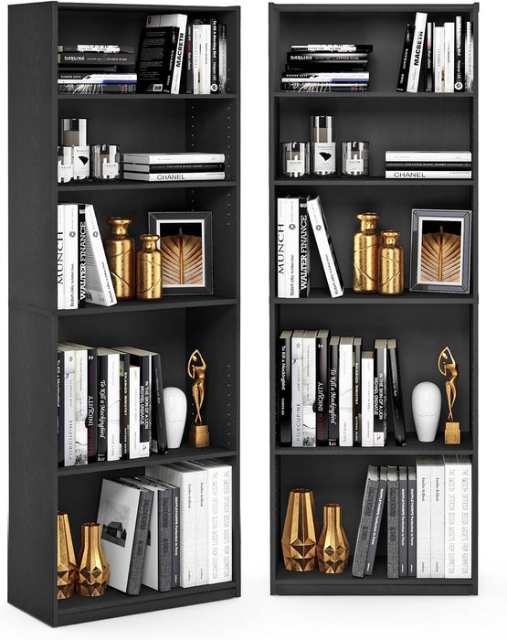 Jaya 5-Tier Book Shelf Set of 2, Adjustable Shelf, Black