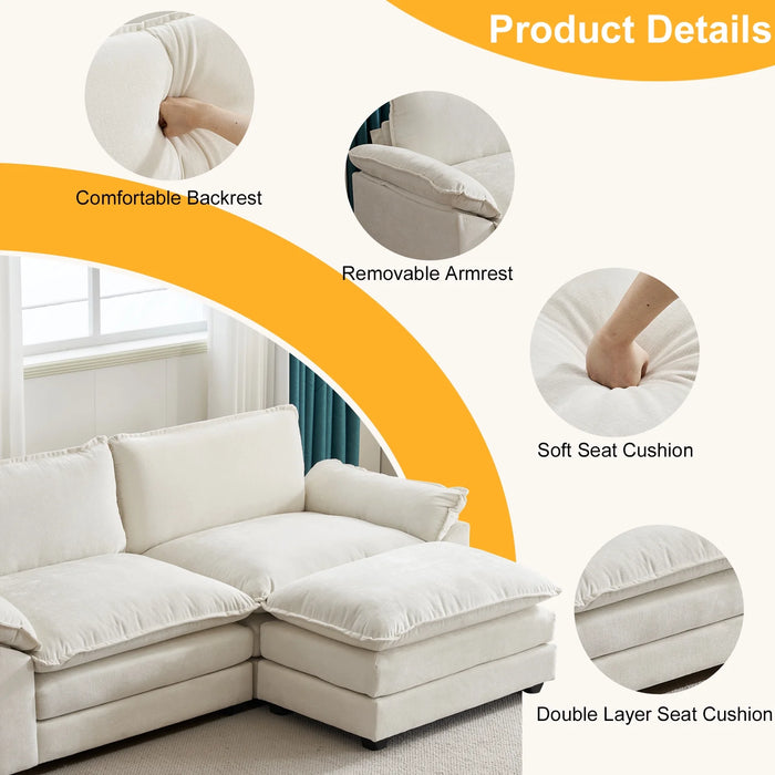 Convertible Sectional Sofa with Chaise L Shaped Couch with Ottoman Reversible 2-Seat Sofa Sectional Couch Sets for Apartment Beige