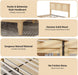 Rattan Bed Frame with Headboard, Wooden Platform Bed Frame Queen Size with Smart RGB LED Storage Headboard, Boho Wood Bed Frame No Box Spring Needed, under Bed Storage, Easy Assembly