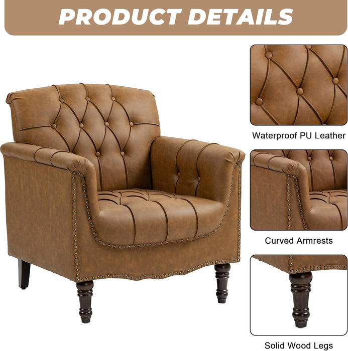 Upholstered Faux Leather Armchair With Nailhead Trims