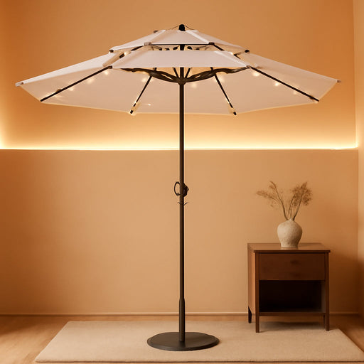 9Ft 2 Tiers 3 Tiers Patio Umbrella with Solar Lights