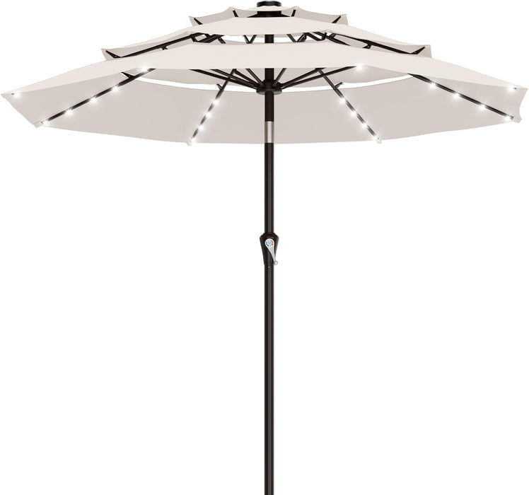 9Ft 2 Tiers 3 Tiers Patio Umbrella with Solar Lights