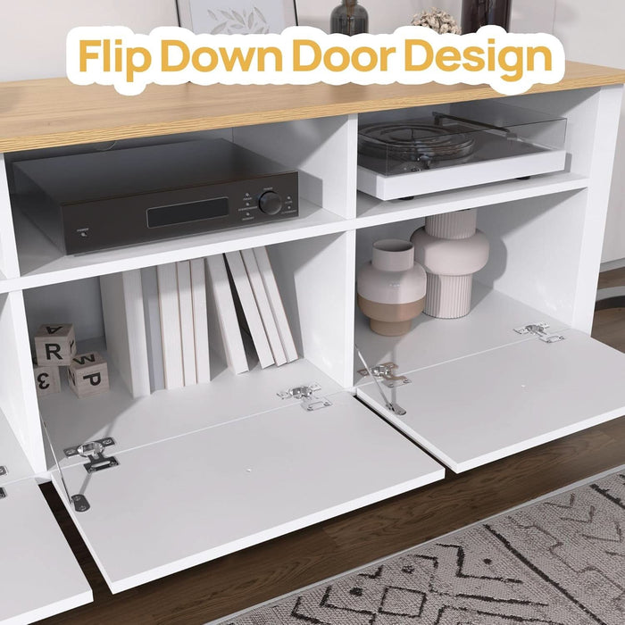 White TV Stand, Entertainment Center for Tvs up to 55"/60"/65", Modern Media Console with 3 Cabinets for Living Room