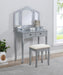 Handcrafted Silvered Wooden Vanity With Mirror Stool