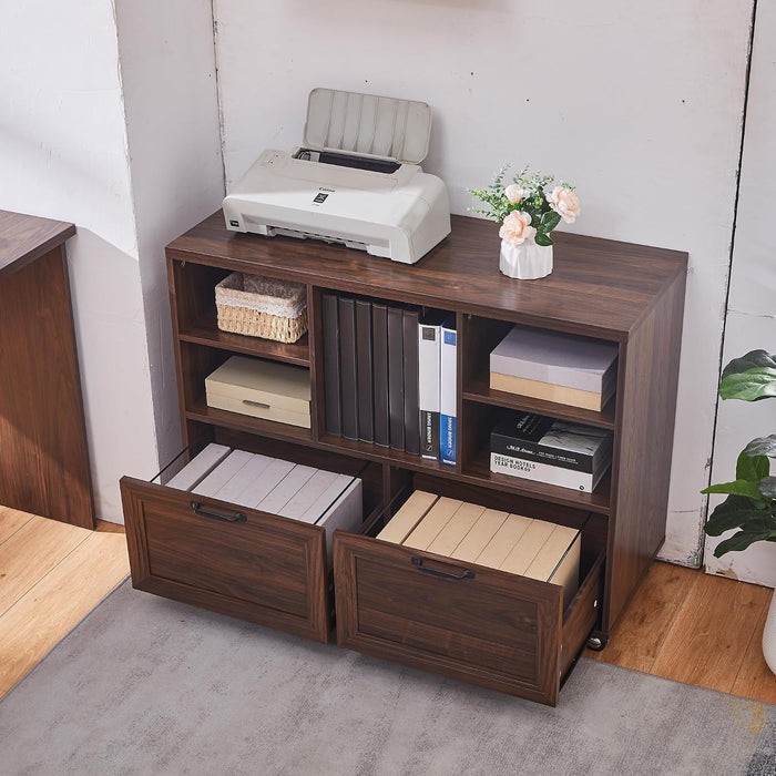 Brown 39-Inch Farmhouse Rolling File Cabinet Storage