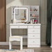 5-Drawers White Makeup Vanity Sets Dressing Table Sets with LED Dimmable Mirror, Stool and 3-Tier Storage Shelves