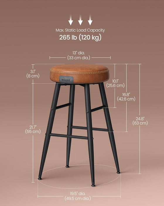 EKHO Collection - Bar Stools Set of 2, Counter Height Bar Stools, Kitchen Counter Stools, Mid-Century Modern Backless Counter Stools, 24.8-Inch Tall, Kitchen Island Home Bar, Caramel Brown