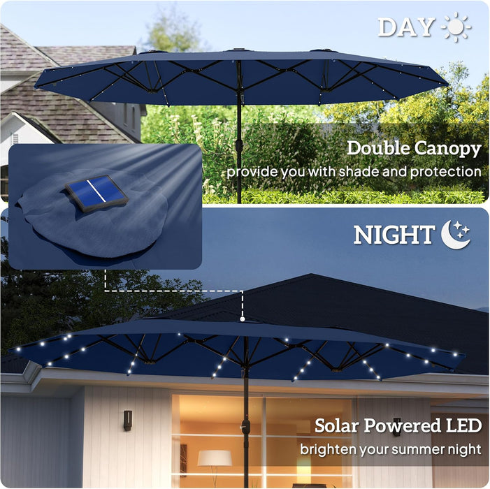 14.4Ft Large Patio Umbrella with 36 Solar LED Lights