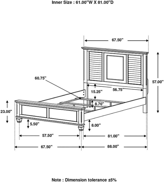 Farmhouse Wood Queen Panel Bed, Antique White Finish, 57" H X 67.5" W X 88.25" D, Asian Hardwood and Veneers, Coastal Style Bedroom Furniture, Box Spring Required, Assembly Required