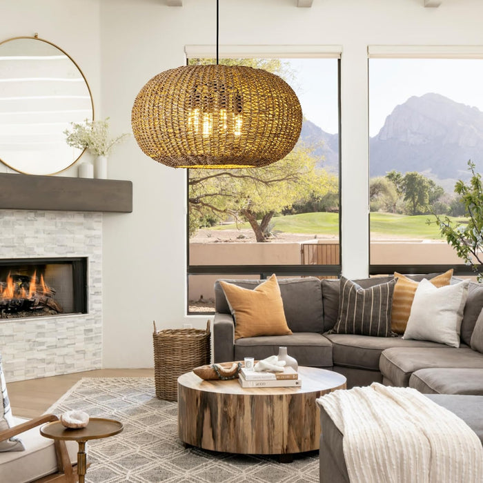 22In Rattan Chandelier Pendant Light Farmhouse Ceiling