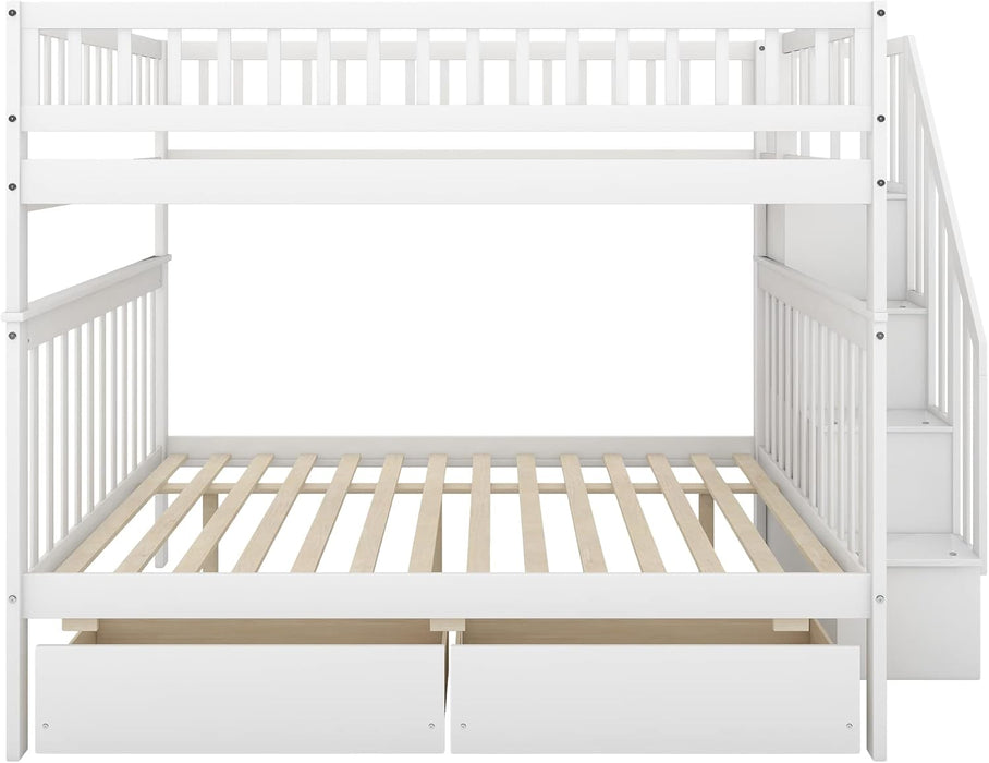 Full Over Full Bunk Bed GrayStairsWithDrawersStorageSystem
