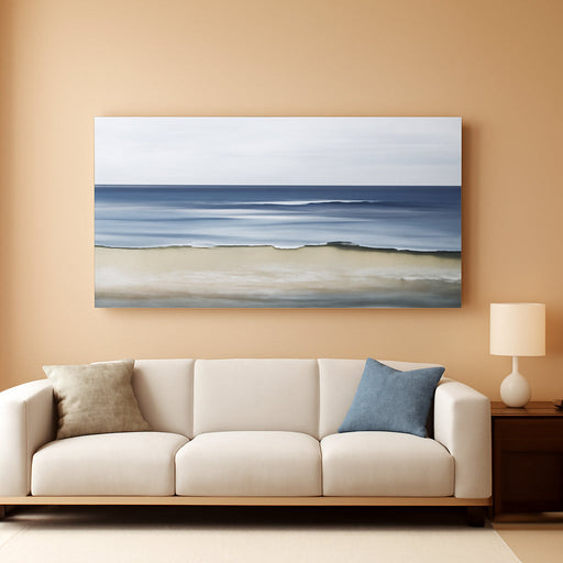 Ocean Wall Art Blue and Gold Modern Minimalist Wall Decor Sea Wave and Beaches Canvas Painting for Living Room Bedroom Dinning Room Home Office Home Decor 24X48 Inch