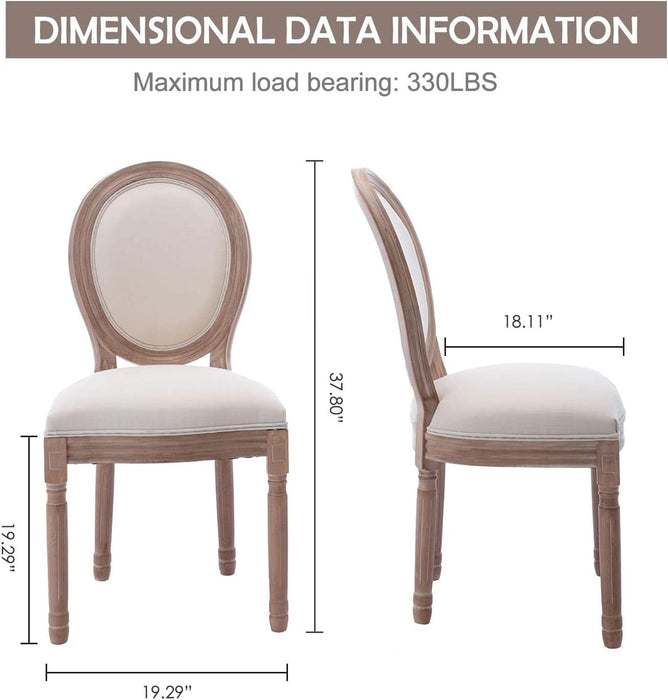 French Country Dining Chairs Set of 4, Vintage Louis Chairs with Curved Backrest and Beautifully Carved Solid Wood Frame Farmhouse Dining Chairs for Living Room, Kitchen, Restaurant