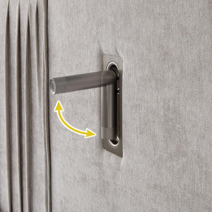 Queen Size Bed Frame with Built-In LED Lights and Nightstands, Chenille Upholstered Queen Platform Bed with Oversize Headboard,Pleated Design Grounded Bed,No Box Spring Needed,Beige