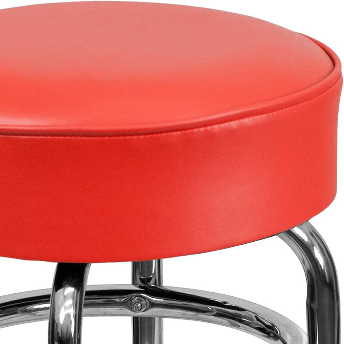 Bruno 2 Pack Double Ring Chrome Barstool with Red Seat