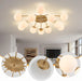 38.1 In. 12-Light Mid Century Modern Sputnik Chandelier Gold Semi Flush Mount Ceiling Light, Opal Glass Bubble and Blossom Accent Milk Glass Bubble Lighting Fixture for Dining Living Entry
