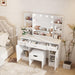 Vanity Desk with Lighted Mirror, Large Makeup Vanity Table Set with Storage Bench & Cabinets, 3 Brightness Mode, 45.2Inch (W), White