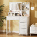 White Vanity Table With Illuminated Mirror Drawers