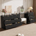 L-Shaped Rotatable 9 Drawer Dresser for Bedroom, 71" Wide Deformable Black Dresser with Gold Metal Handles, Modern Fluted Chest of Drawers for Bedroom, Living Room, Entryway, Hallway