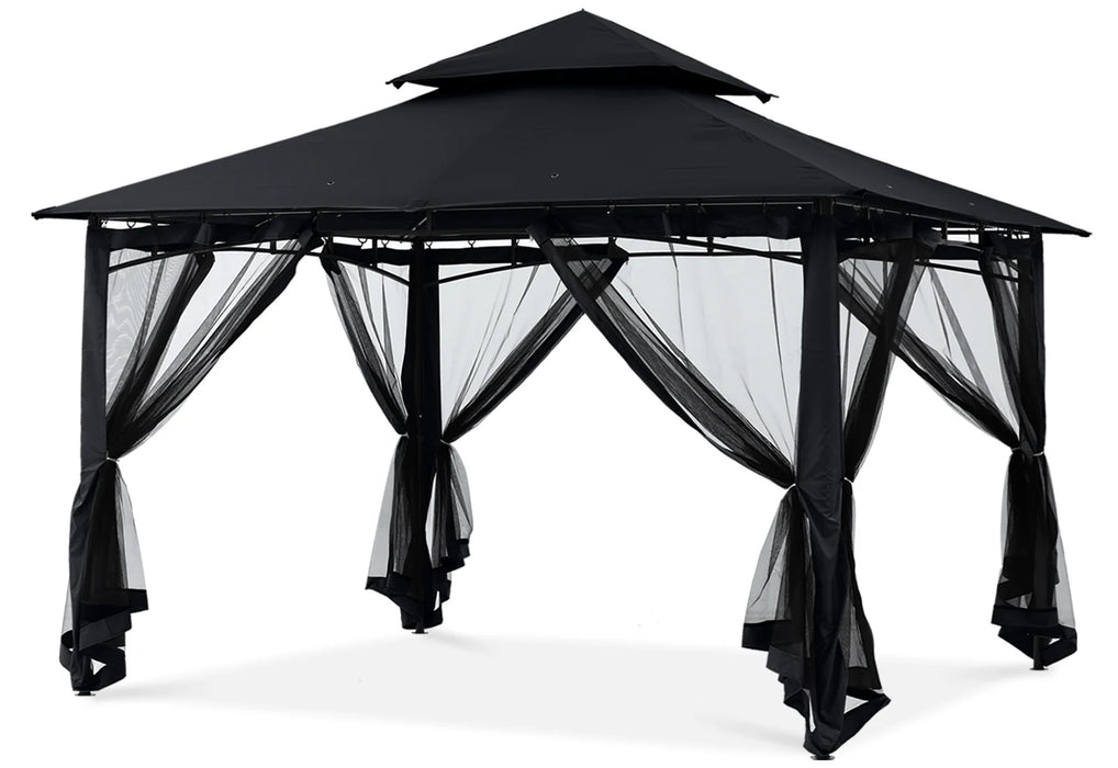 10' X 12' Outdoor Patio Gazebo Double Roof Steel Frame with Mesh Walls, Black