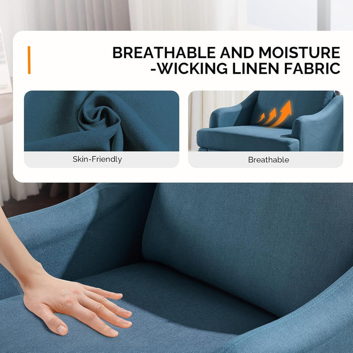 Linen Fabric Accent Chairs Set of 2, Navy Blue Modern Upholstered Armchair, Comfy Sofa Chair Living Room Bedroom Furniture for Apartment