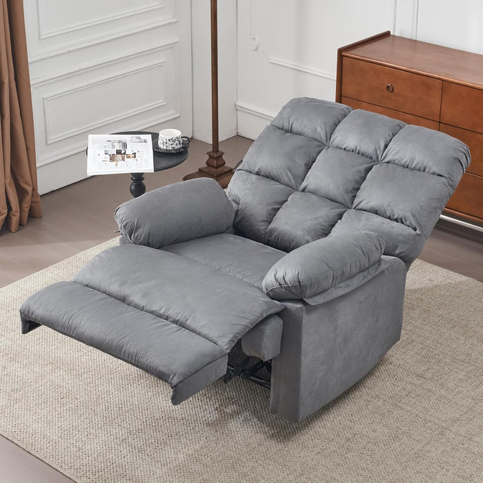 Rocker Recliner Chair, Overstuffed Large Manual Rocking Recliner for Adults, Upholstered Comfy Soft Fabric Living Room Reclining Sofa Chair(Gray)