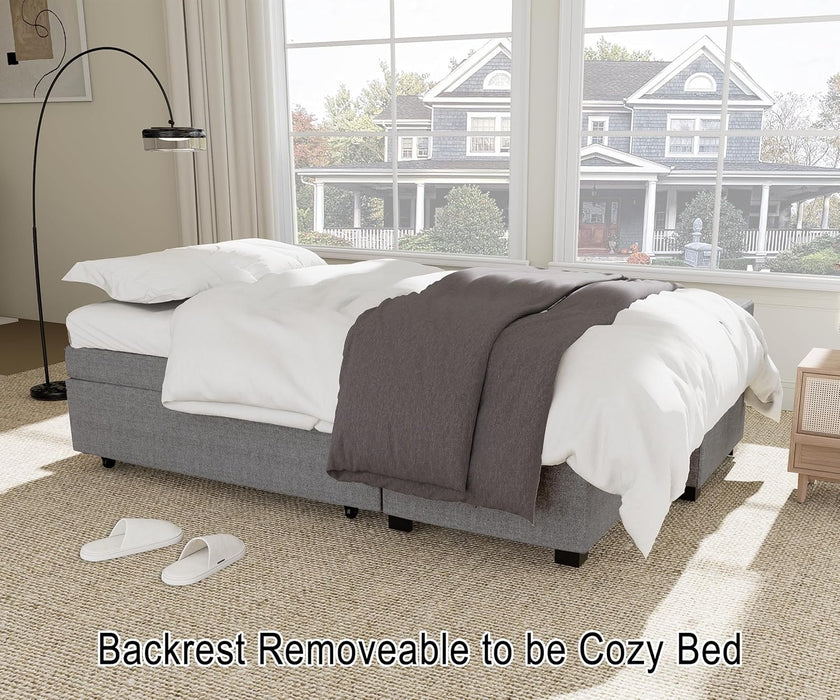 Reversible Sectional Sofa Couch, Sleeper Sofa Bed with Storage Chaise Pull Out Couch for Living Room | Hidden Stroge | Pull Out Bed | Removable Backrest | Linen Fabric, Light Grey