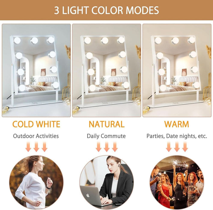 Vanity Mirror with Light Lighted Makeup Mirror Vanity Makeup Mirror Smart Touch Control 3Colors Dimable Light Detachable 10X Magnification 360°Rotation(White)