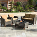 4 Piece Patio Rattan Furniture Set, Onesize, Beige